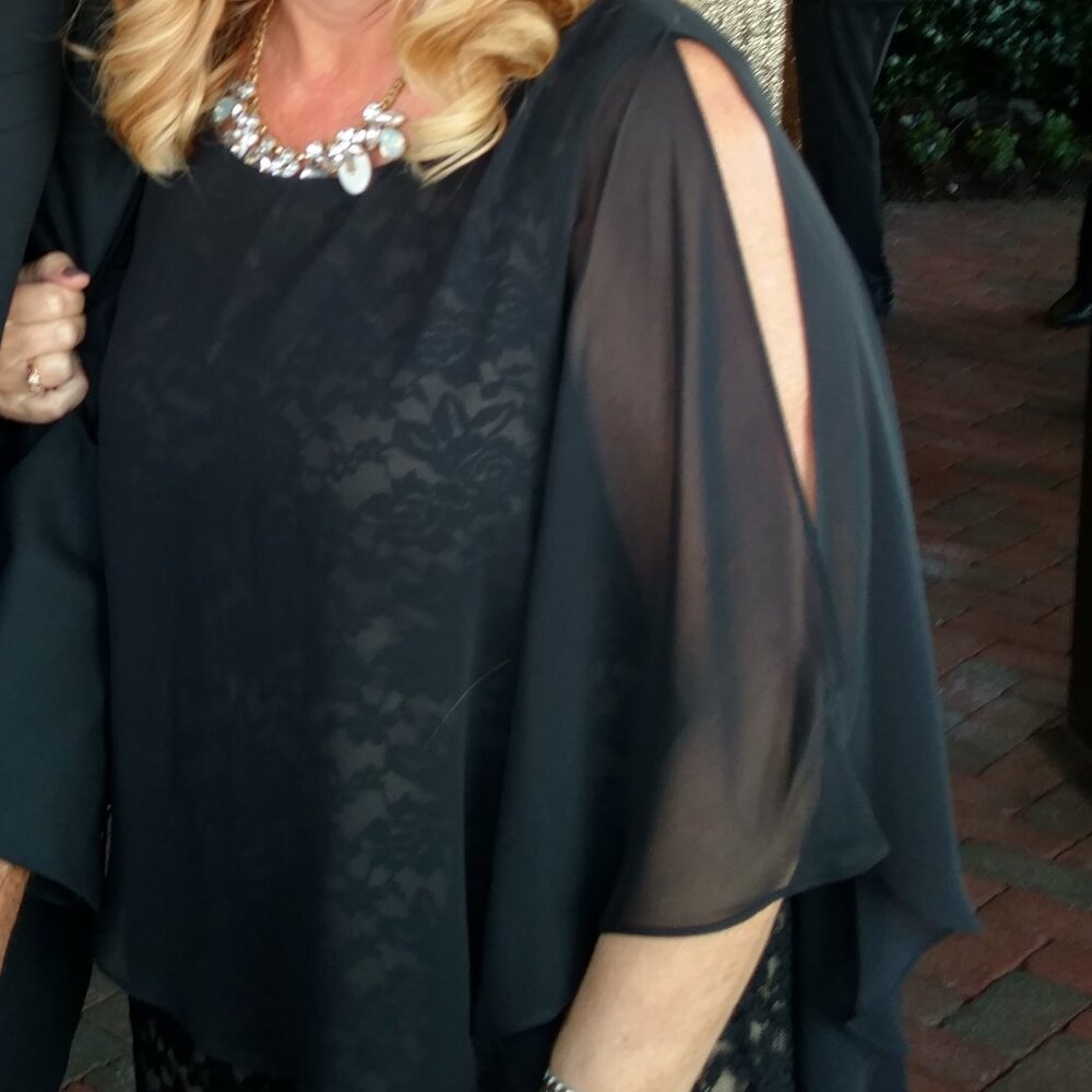 Black lace dress with black overlay cape, size 10 - Picture 4 of 5
